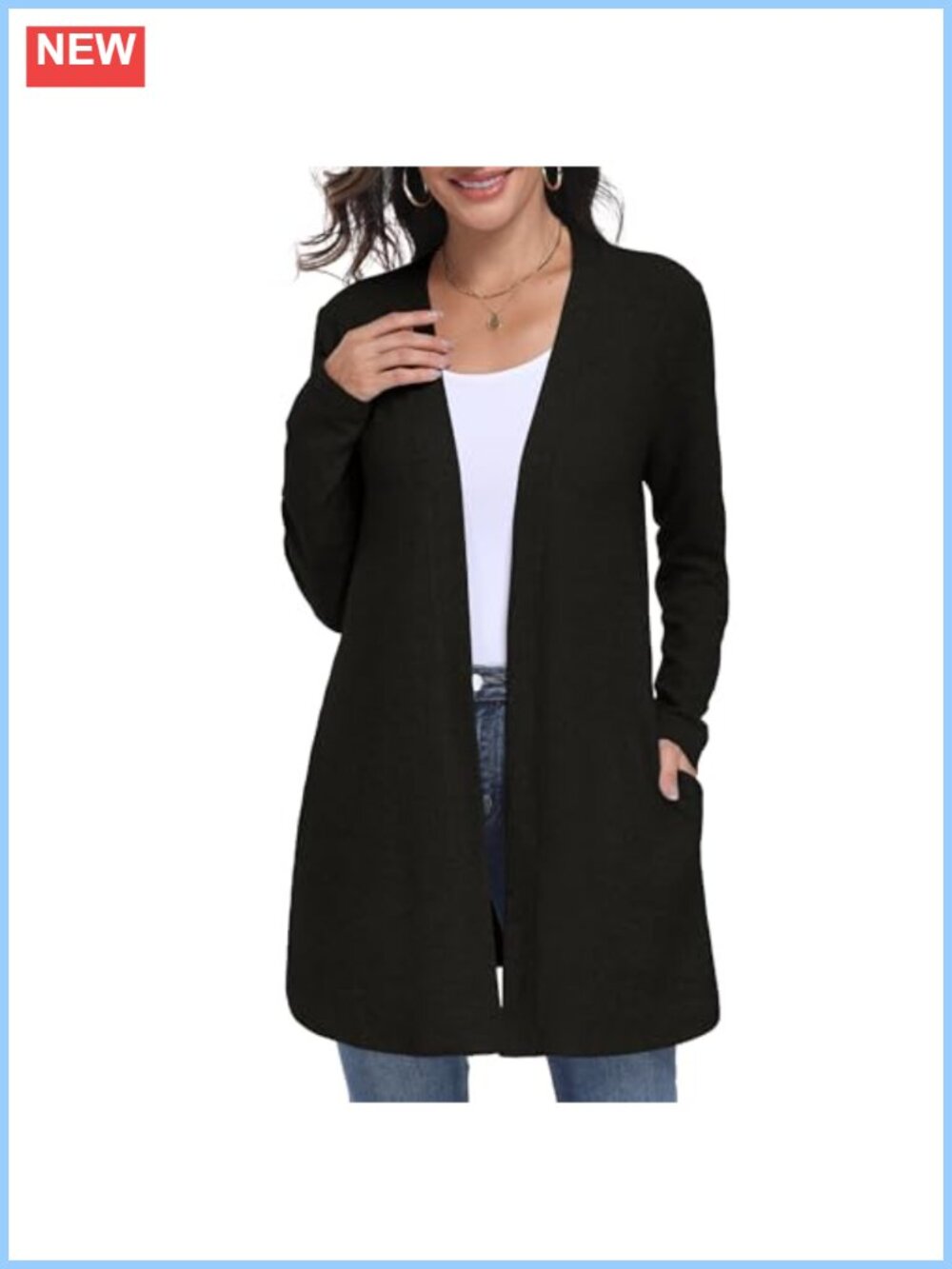 Open Front Long Sleeve Lightweight Knit Cardigan Sweater with Pockets